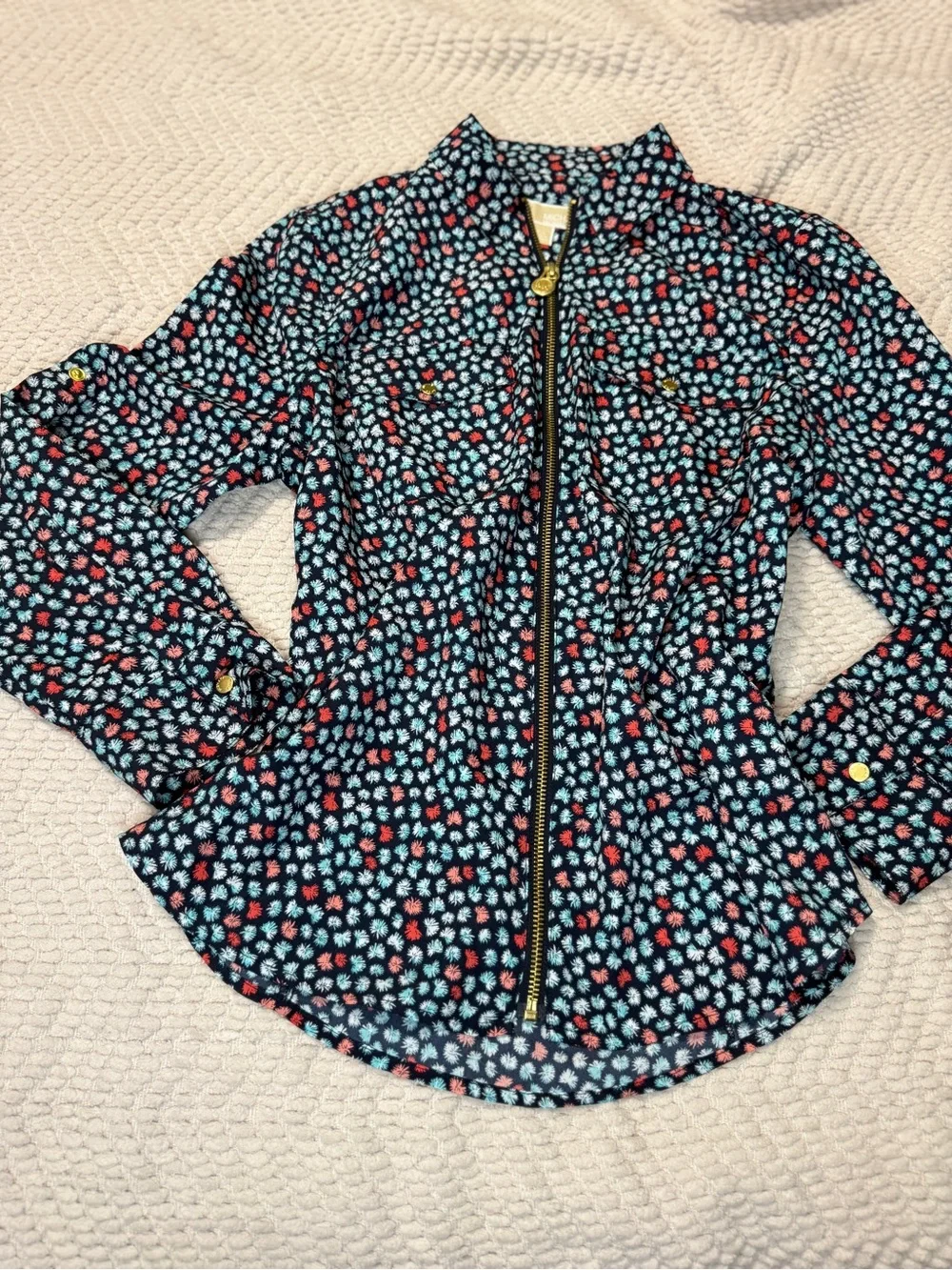 Michael Kors Navy Floral-Print Zip Utility Jacket